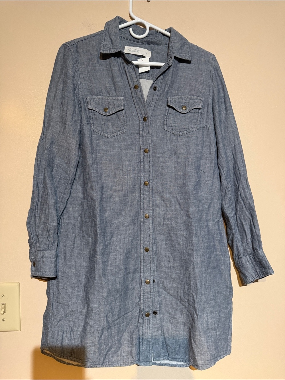 Carve Designs Chambray Button-Front Shirt Dress in Light Blue